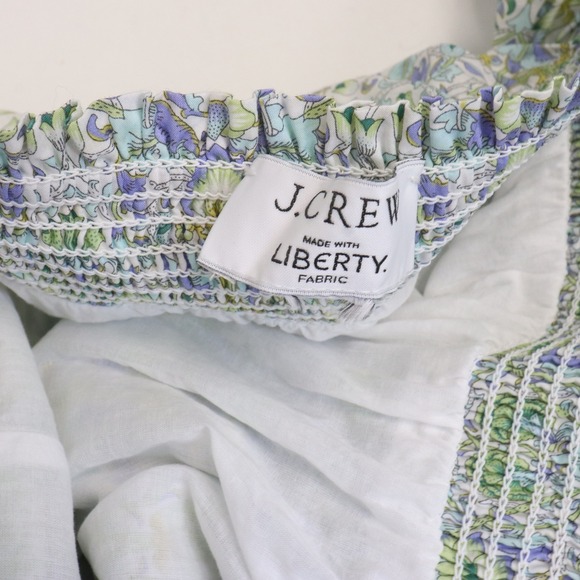 J Crew Afternoon Dress in Liberty Lodden Fabric Lg Smocked Neckline Green Blue - Picture 9 of 12